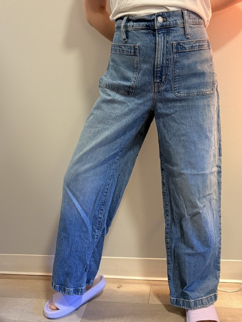 Madewell Size 31 Women's Wide-Leg High-Rise Blue Denim Jeans with Patch Pockets